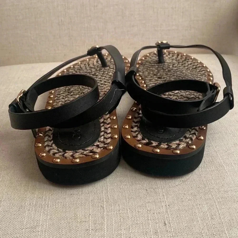 COACH Gracey Black and Brown Leather Thong Sandals with Studs Size 8.5 Leather - Picture 3 of 10